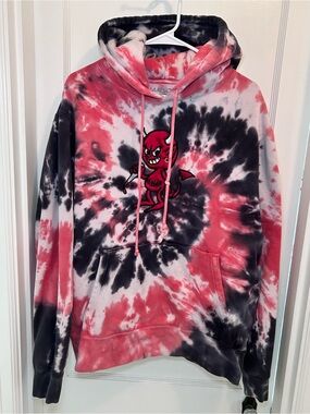 Ransom Devil Embroidered Red & Black Tie-Dye Pullover Hoodie Sweatshirt Mens 2X